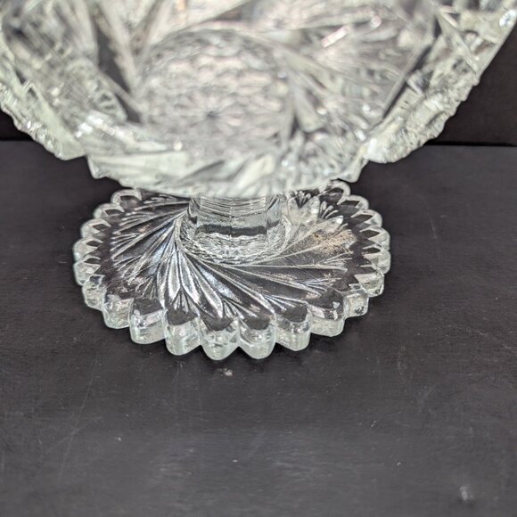 Vintage Cut Glass Pedastal Bowl or Compote Sawtooth Edge Pinwheel Design - Picture 2 of 7